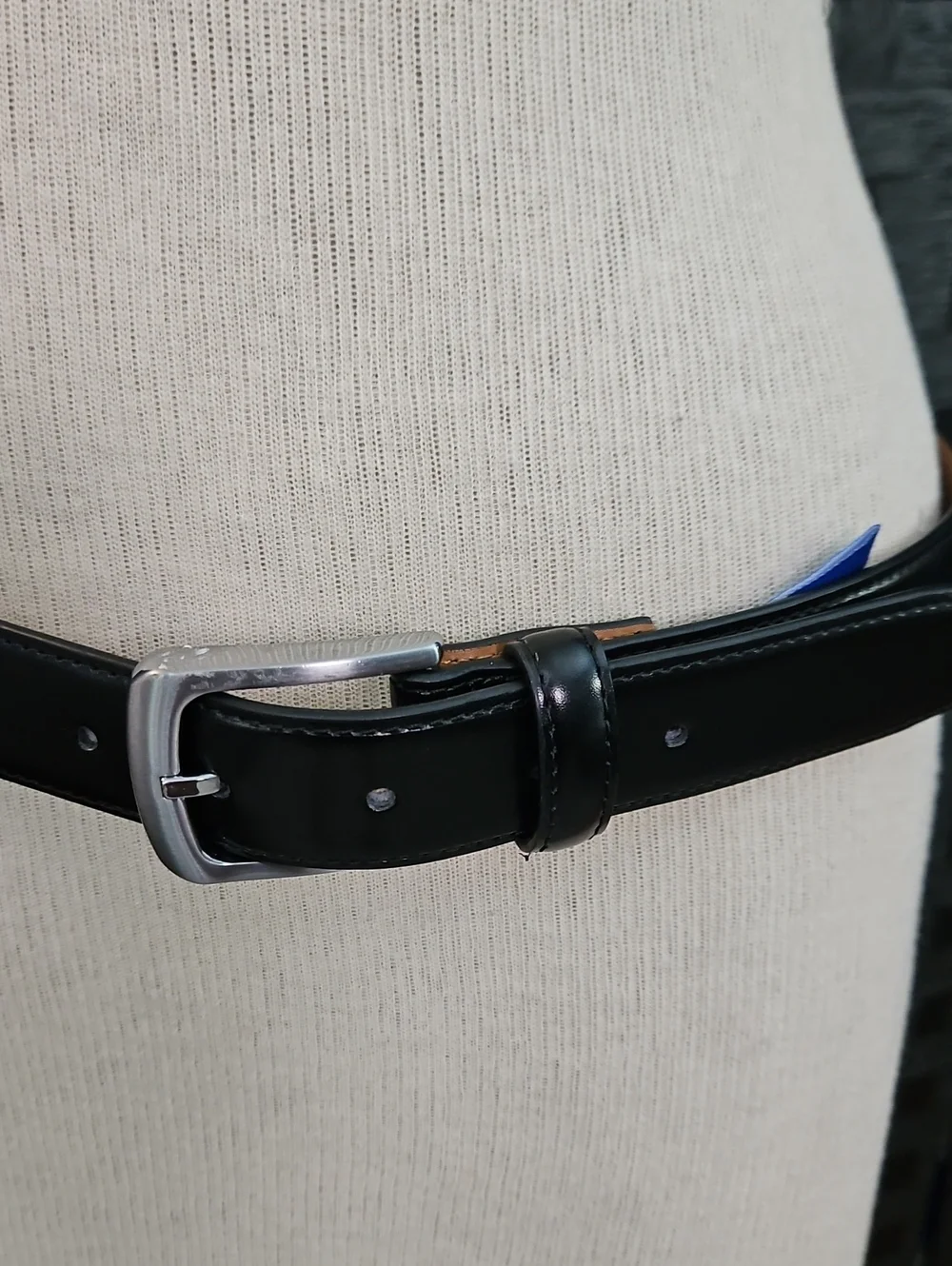 NWOT Vince Camuto Edge Stitched Men's Black Leather Belt with Silver Buckle 34